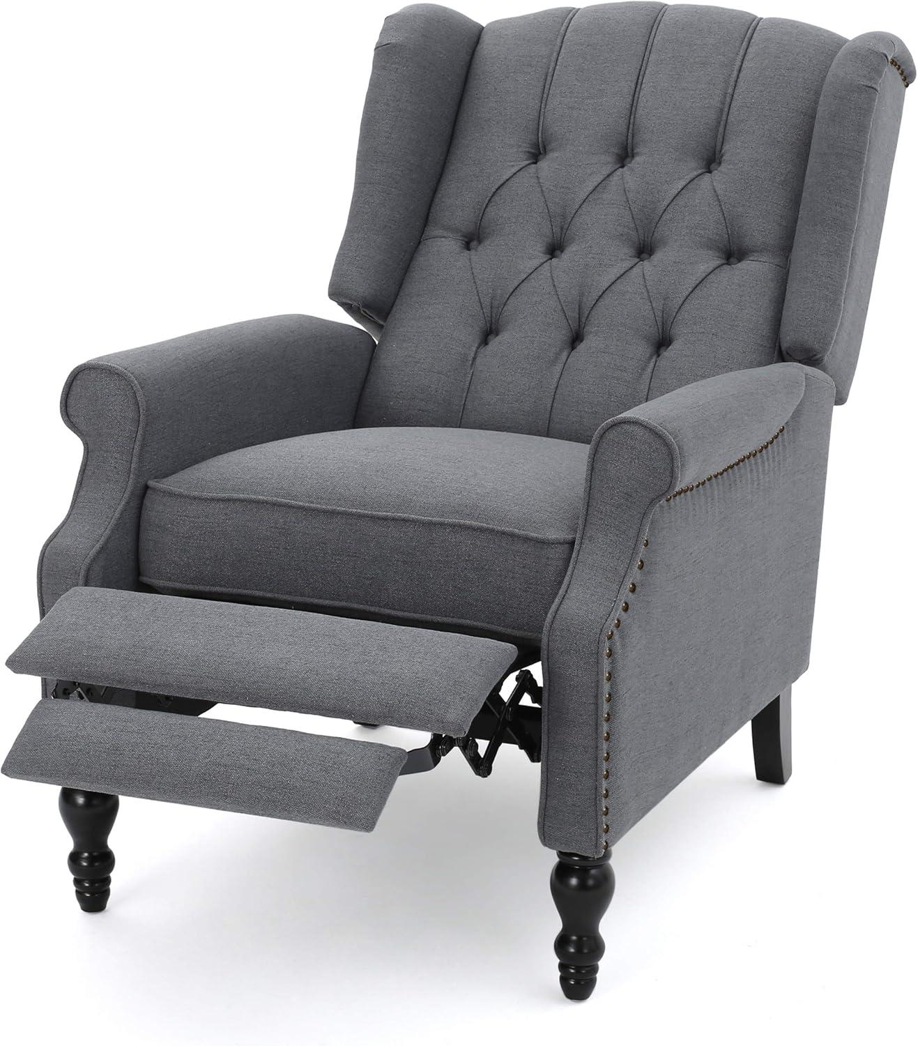 Noble House Walter Wingback Fabric Recliner, Set of 2, Gray