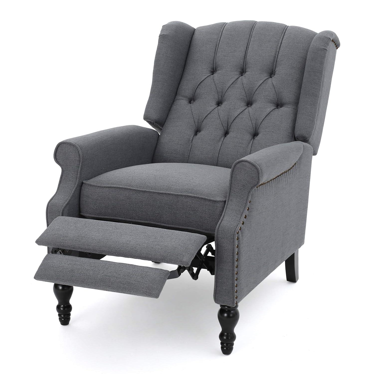 Noble House Walter Wingback Fabric Recliner, Set of 2, Gray