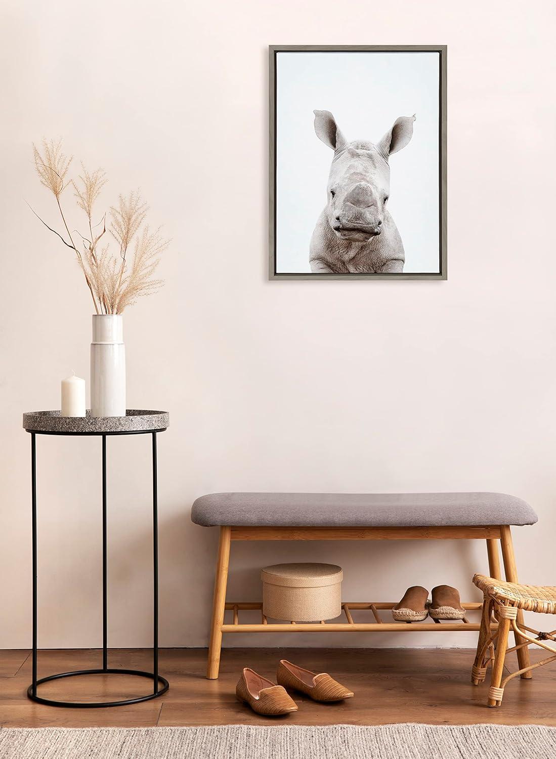 18" x 24" Sylvie Animal Studio Baby Rhino Framed Canvas by Amy Peterson - Kate & Laurel All Things Decor