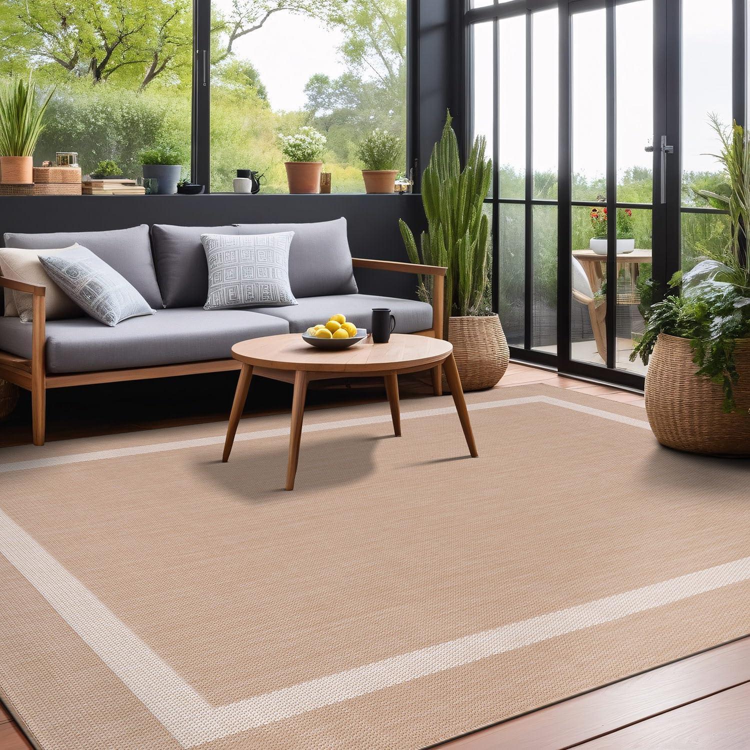 Unique Loom 6' 1 x 9' 0 Rectangle Indoor/Outdoor Border Blue Area Rug