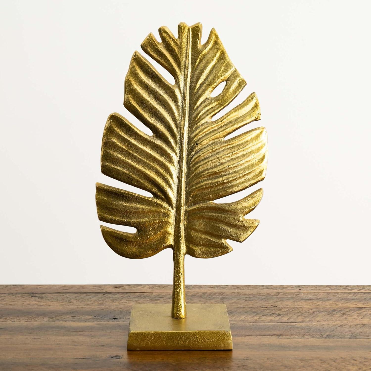 Nearly Natural 15.5in. Golden Leaf Sculpture Decorative Accent