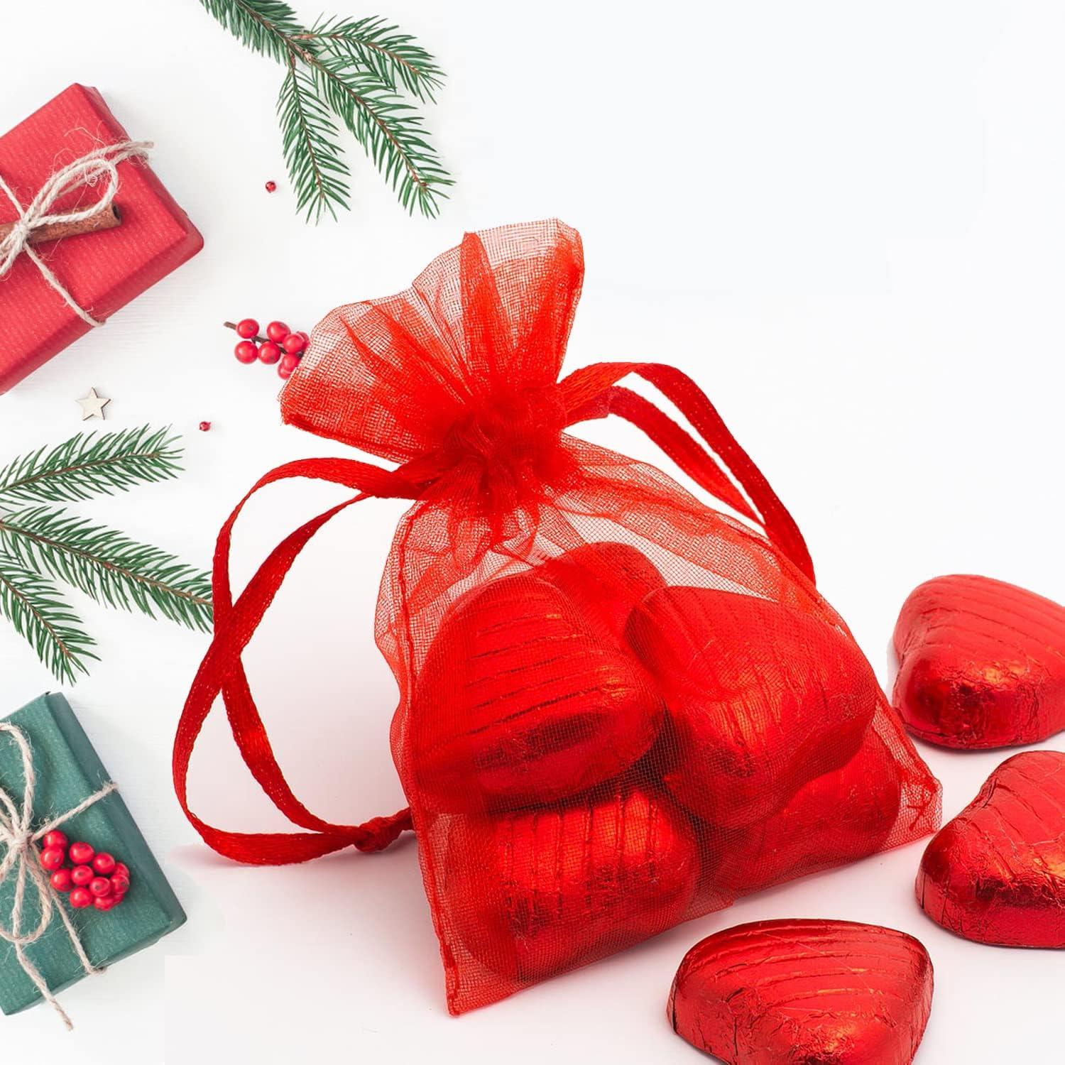 100PCS 4x6inch (10x15cm) Drawstring Organza Jewelry Favor Pouches Wedding Party Festival Gift Bags Candy Bags (Red)