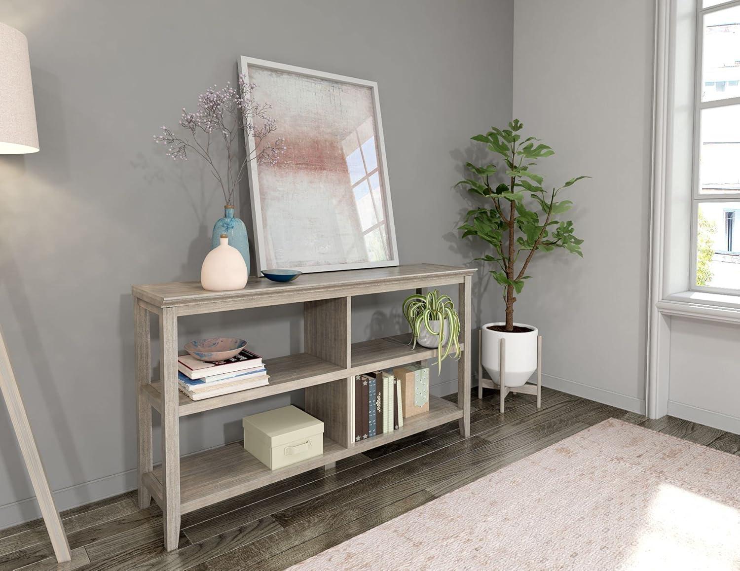 New Ridge Home Goods 2-tier Low Traditional Wooden Bookcase in Washed Gray