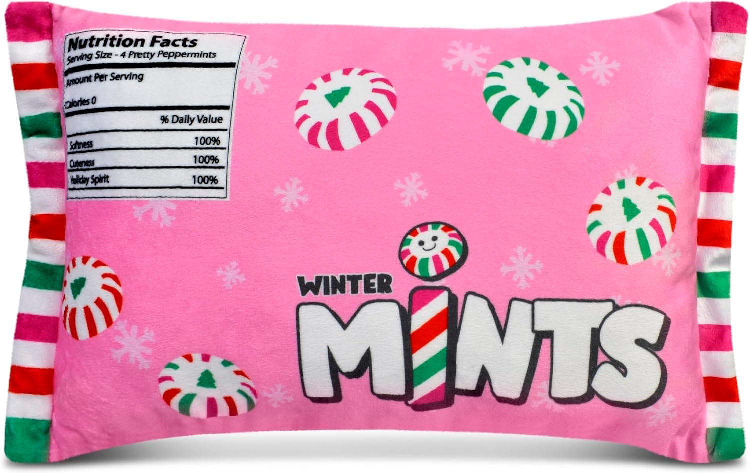 Pretty Peppermints Pink Holiday Fleece Pillow Set with Embroidered Accents