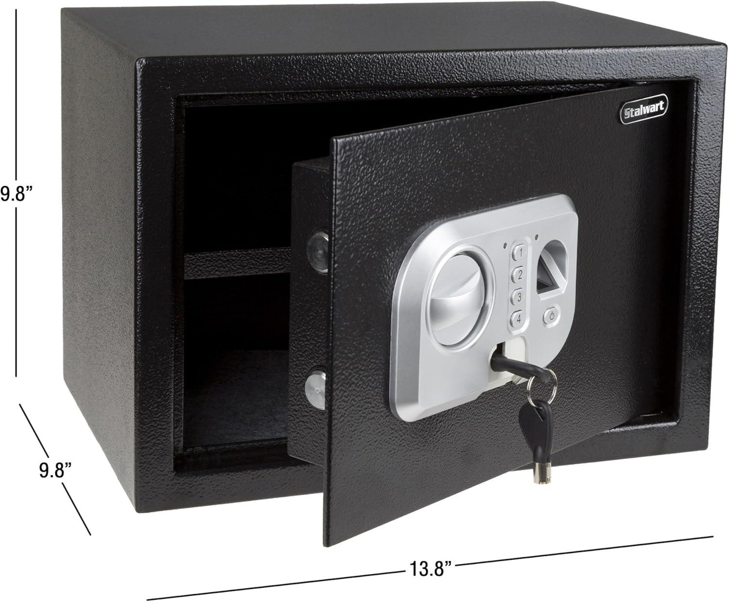 Stalwart Stalwart Electronic Safe - Digital Biometric Fingerprint Lock Box with 2 Override Keys (Black)