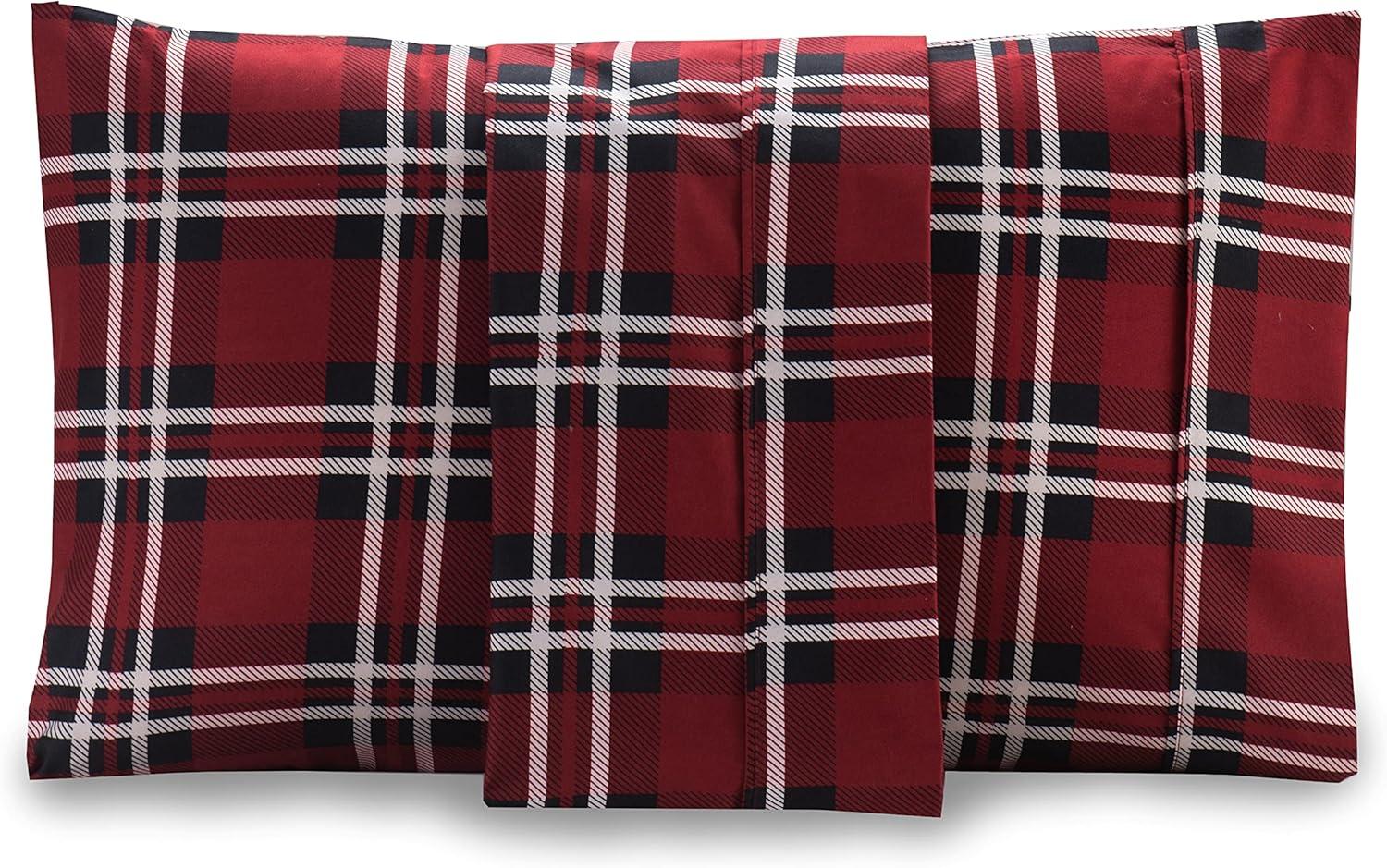Burgundy Plaid Microfiber Queen Pillowcases Set