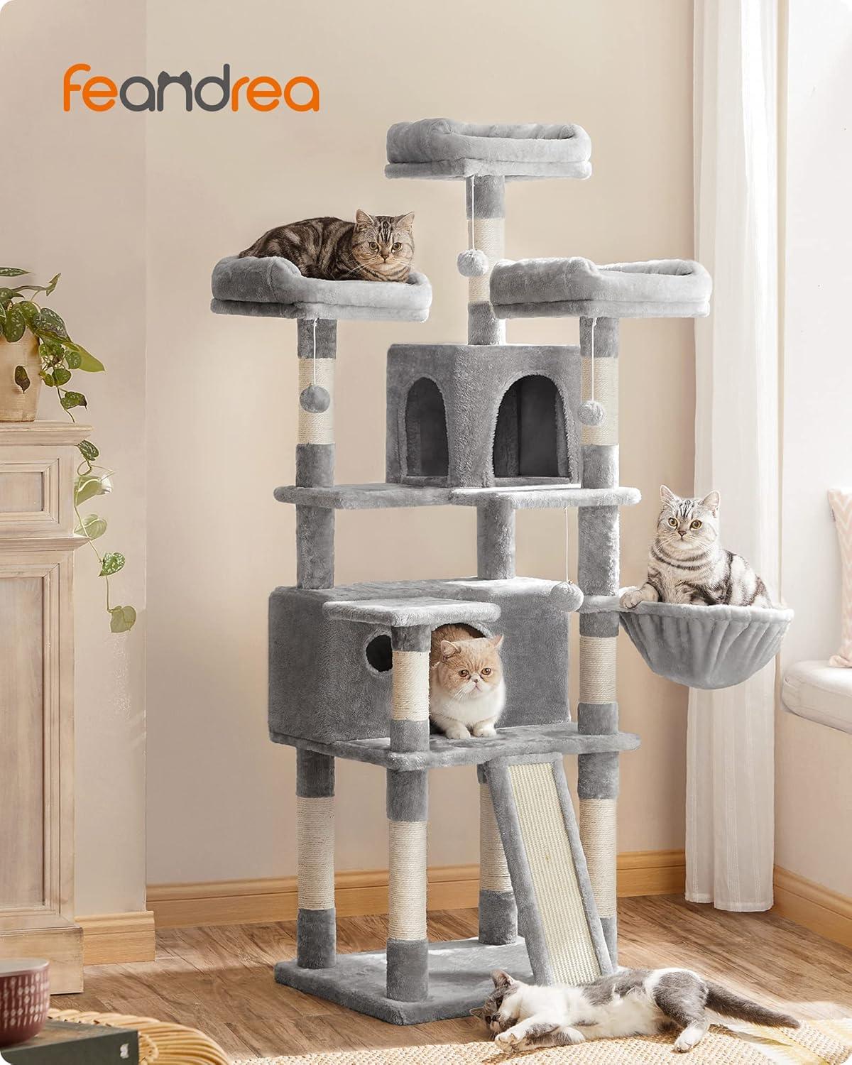 XXL Light Gray Plush and Sisal Cat Tree Tower