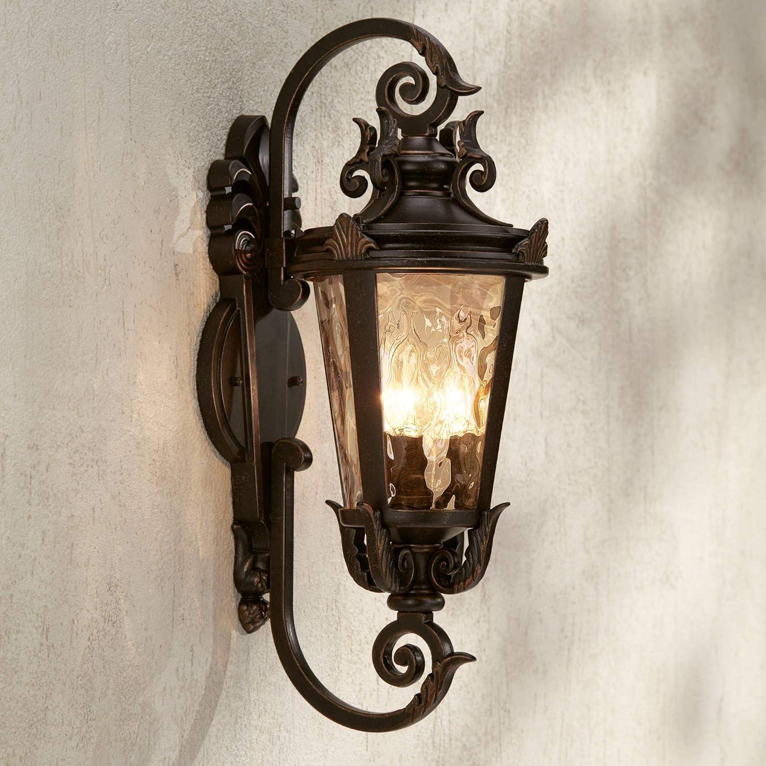 Marseille Rustic Bronze 21.5" Outdoor Wall Light with Champagne Hammered Glass