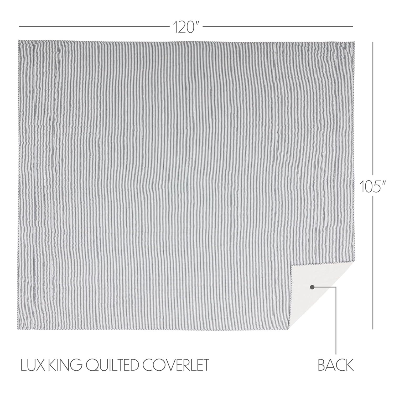 VHC Brands Sawyer Mill Ticking Striped Cotton Farmhouse Pre-Washed King Bedding Accessory, Quilt 105x95, Blue Denim