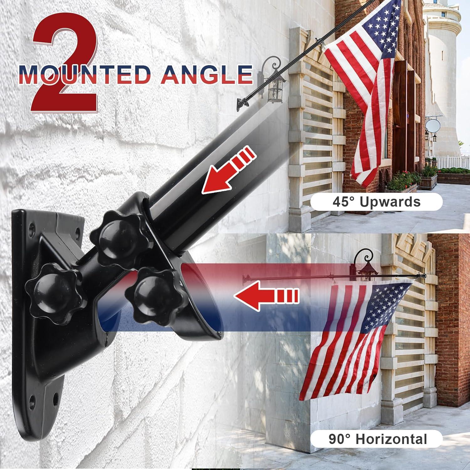 AEASKIEY 5FT Tangle Free Stainless Steel Metal Flag Pole (Black) with 3x5 Embroidered US Flag and Bracket.