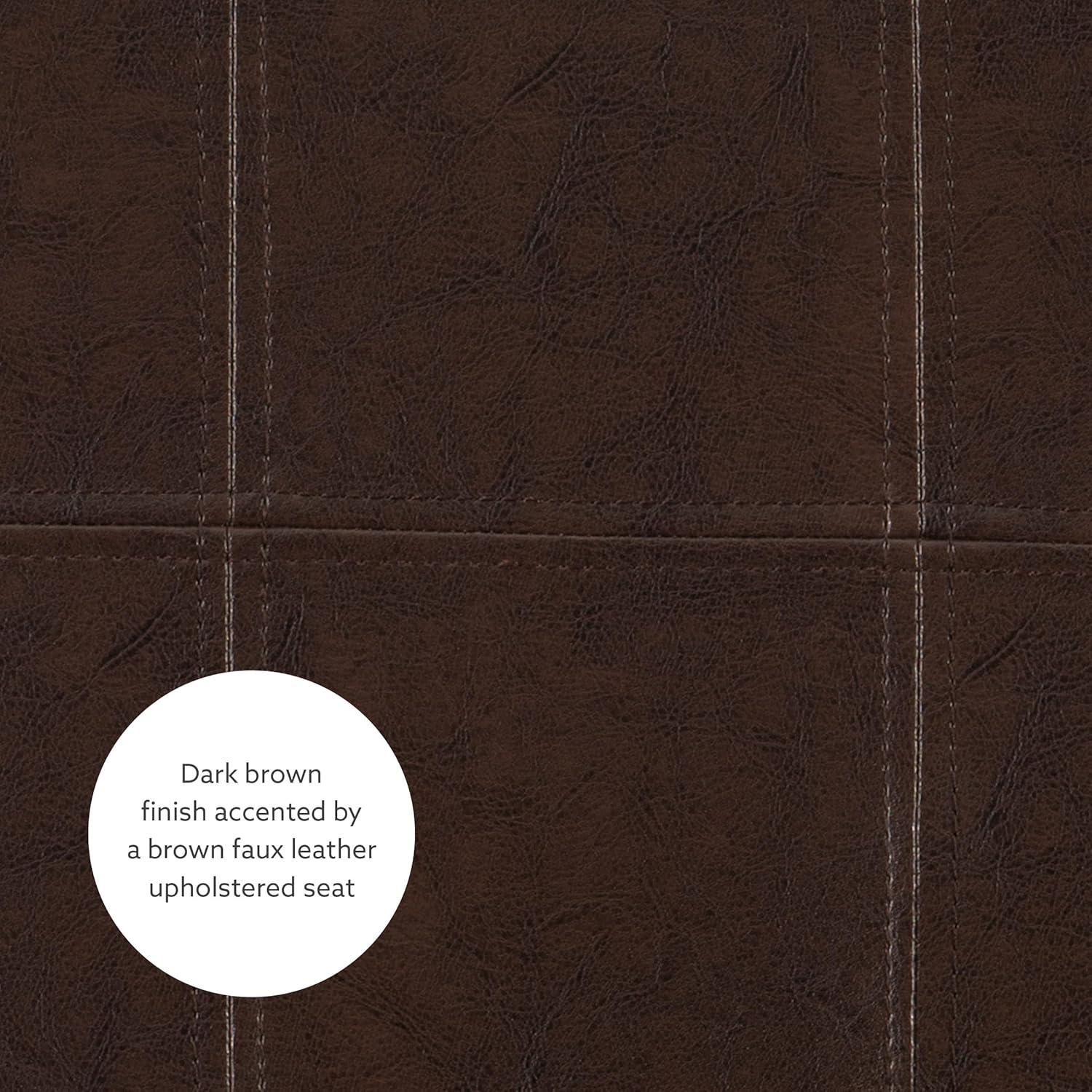 Linon Claridge Backless Wood Bar Stool, 32" Seat Height, Dark Brown Finish with Brown Faux Leather Fabric