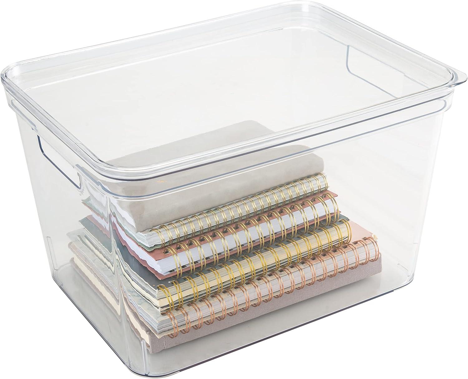 Simplify 4 Pack Large Plastic Lidded Storage Bin, Clear