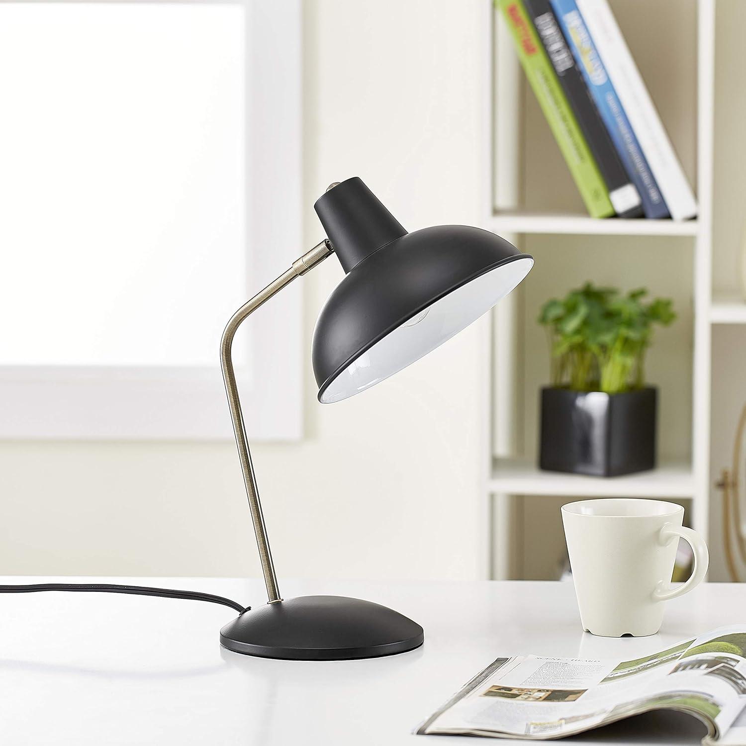 Light Society LS-T261-BK Hylight Black Retro Desk Lamp with Antique Brass Details, Mid Century Modern Vintage Style