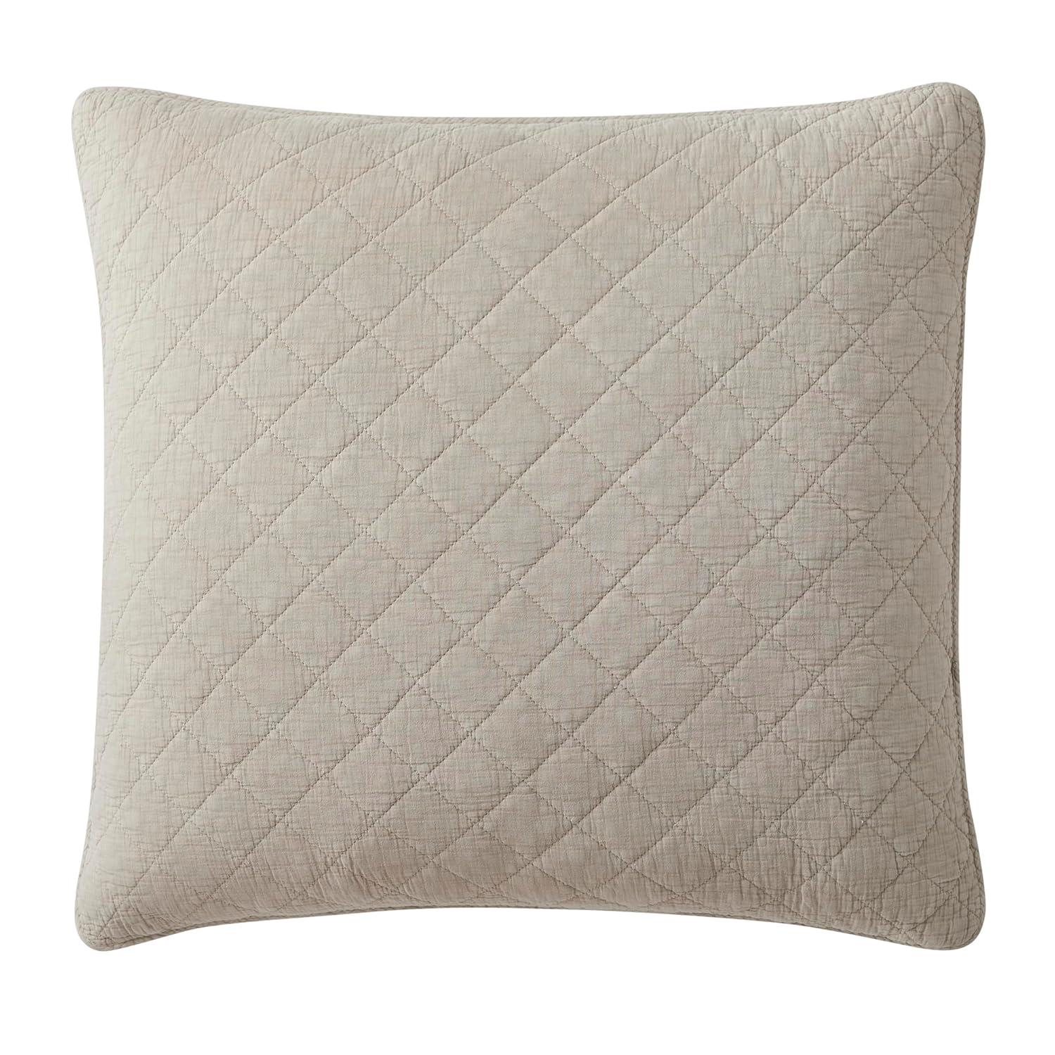 HiEnd Accents Cotton Gauze Euro Sham, 27x27 inch, Sable Solid Color, Soft Textured Cotton Pillowcases, Classic Chic Casual Modern Rustic Quilted Pillow Shams