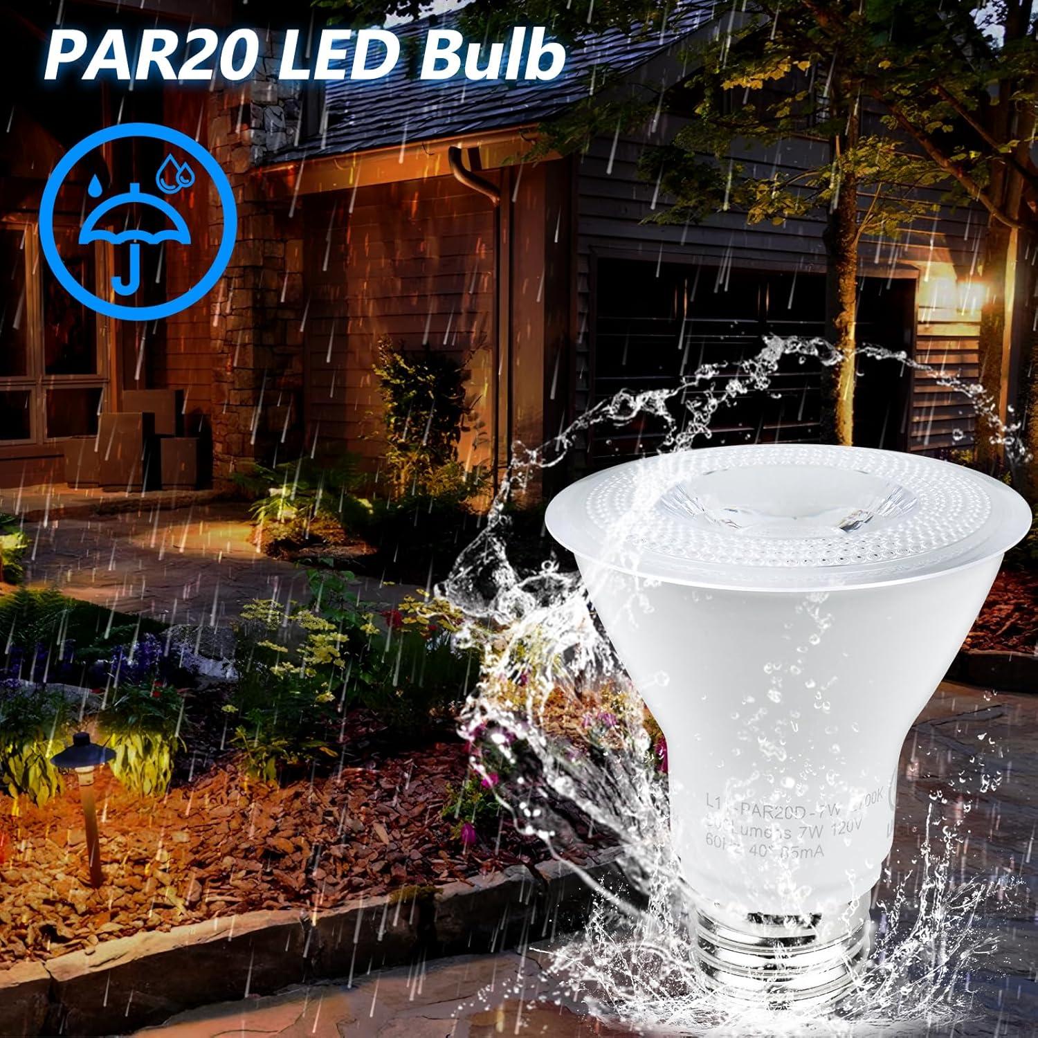 YGS-Tech PAR20 LED Bulb, 7W Dimmable Flood Light Bulbs (50W Equivalent), LED Spotlight Bulb, 3000K Warm White, 500 Lumens, E26 Base, Indoor/Outdoor - UL Listed, 10 Pack