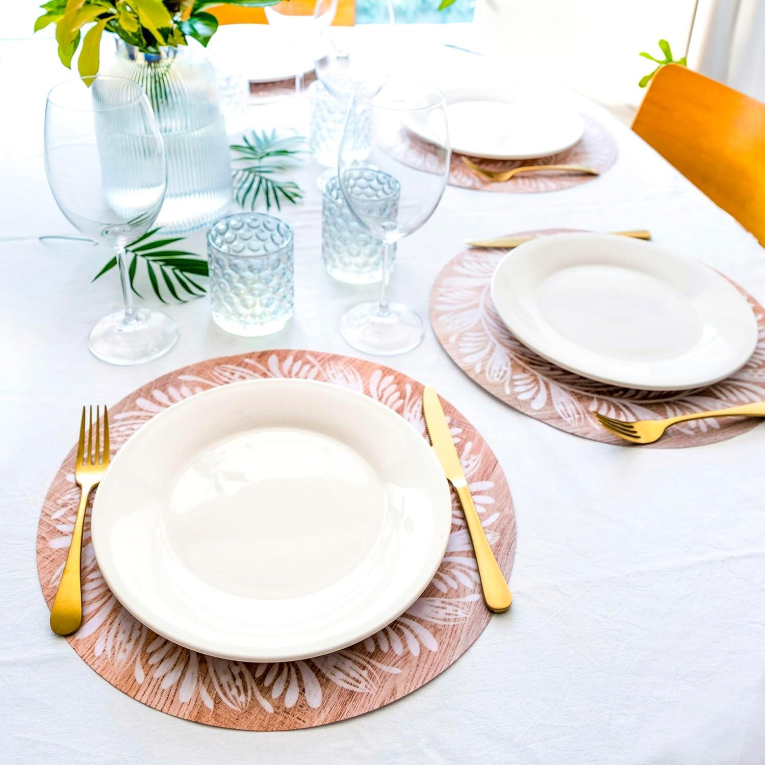 Hand Painted Floral on Wood Round Paper Placemats Disposable, for Dining Table, Paper Chargers, Wood Placemats, 14", 100PCS, Parties, Weddings, Thanksgiving, Valentines Day