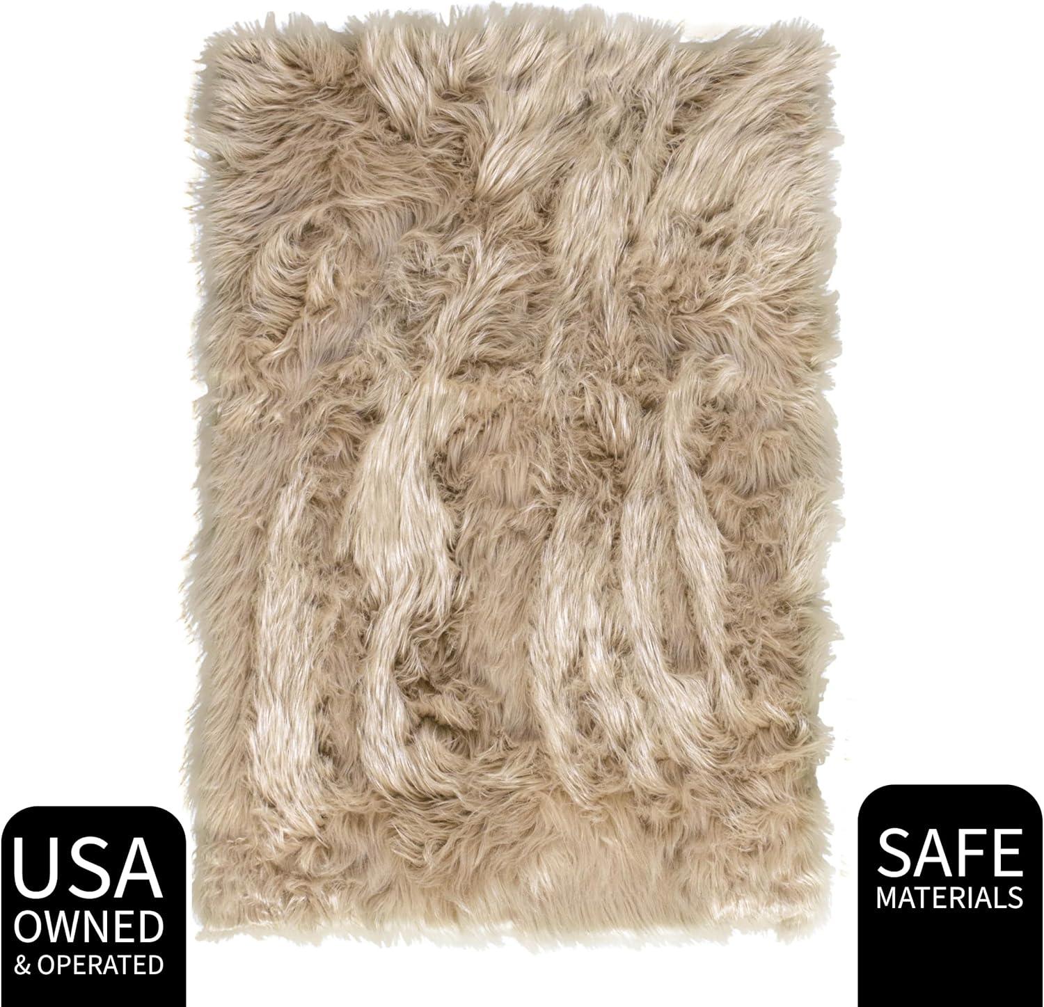 Ultra Soft Faux Sheepskin Fur Shag Rug Light Brown 6' x 9'