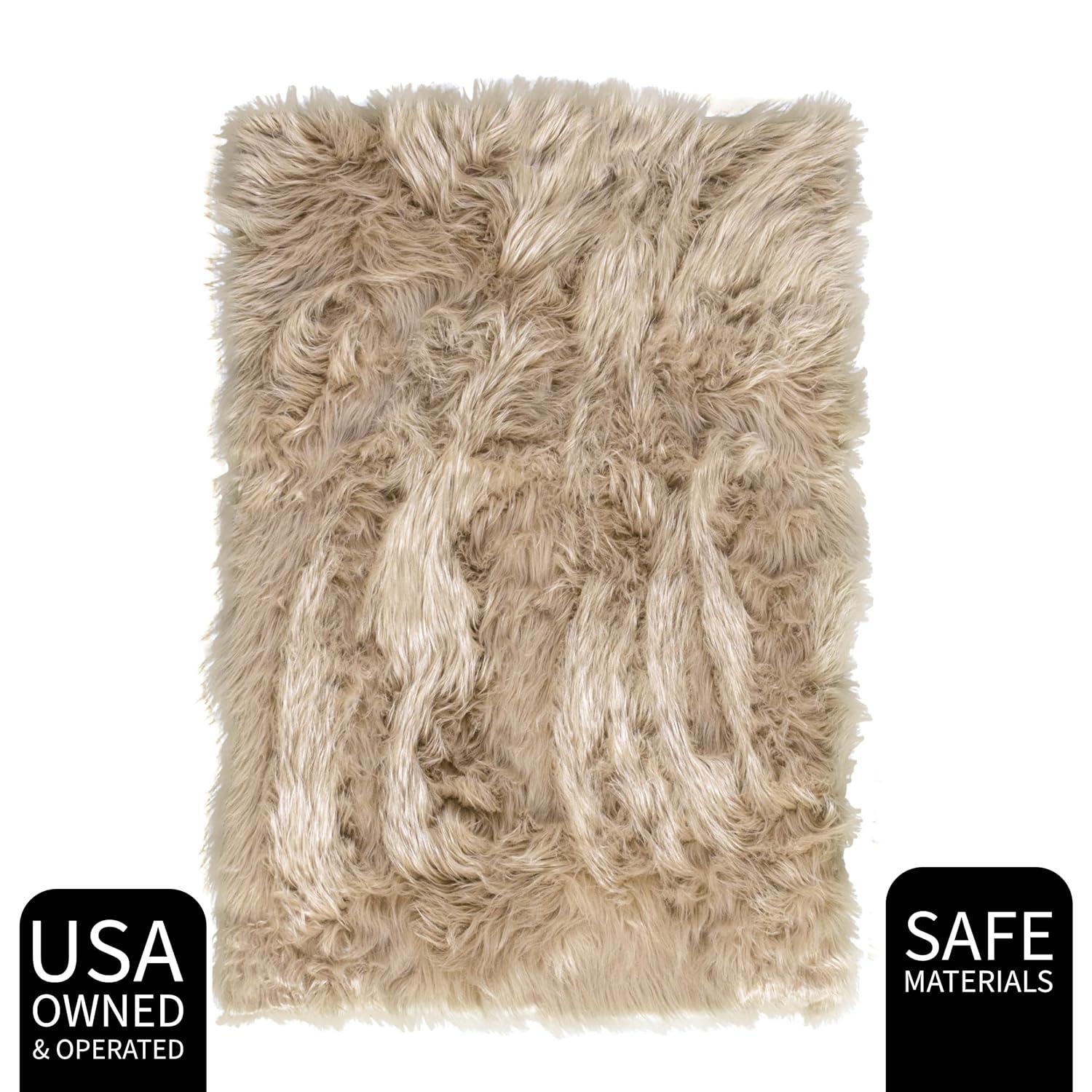 Ultra Soft Faux Sheepskin Fur Shag Rug Light Brown 6' x 9'