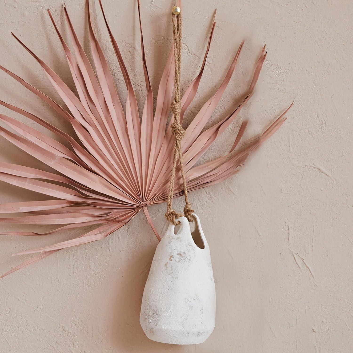 Large White Stoneware Hanging Planter with Jute Rope