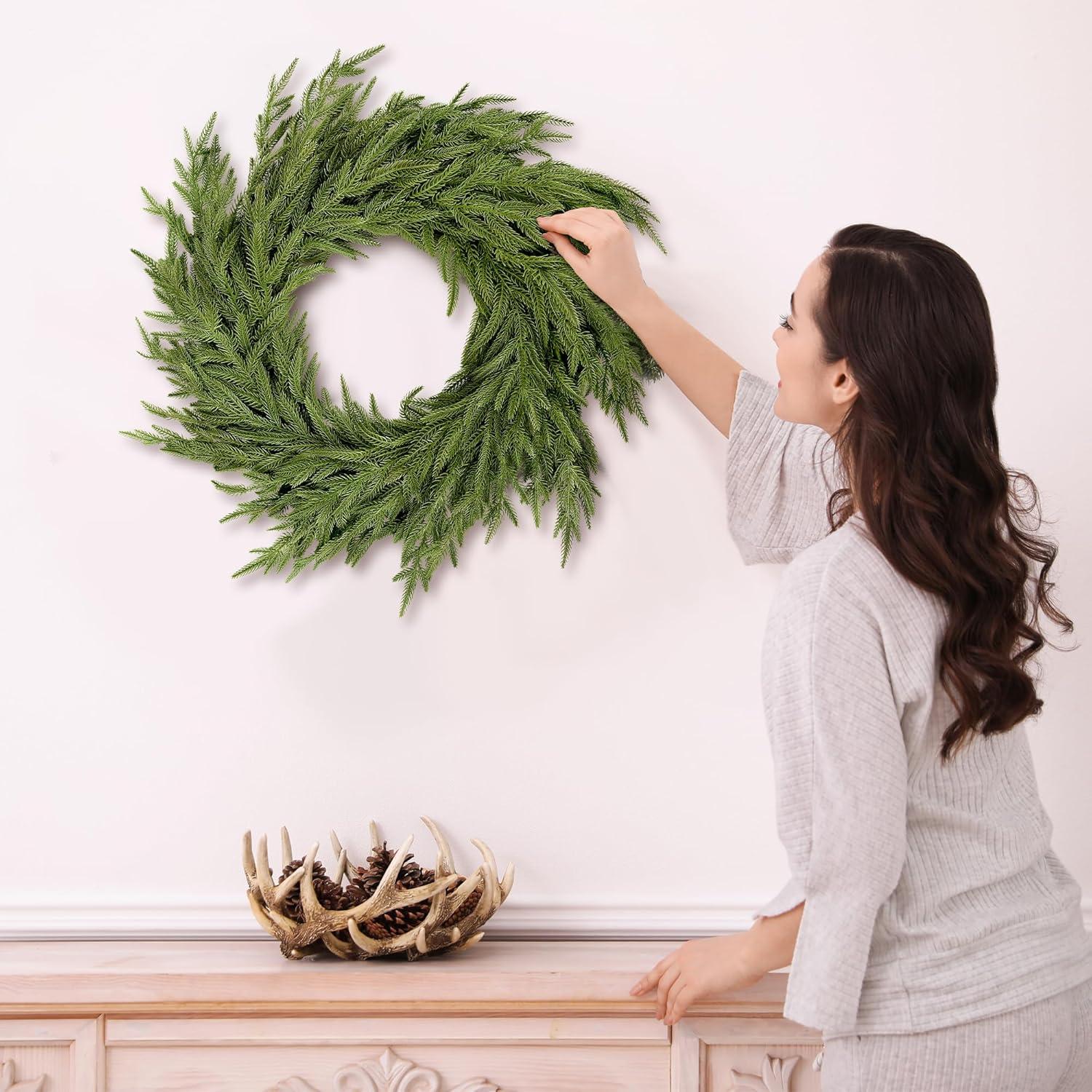 24" Pine Wreath for Front Door Artificial Christmas Wreath Green Faux Pine Wreath for Wall Windows Mantle Outdoor Christmas Decoration