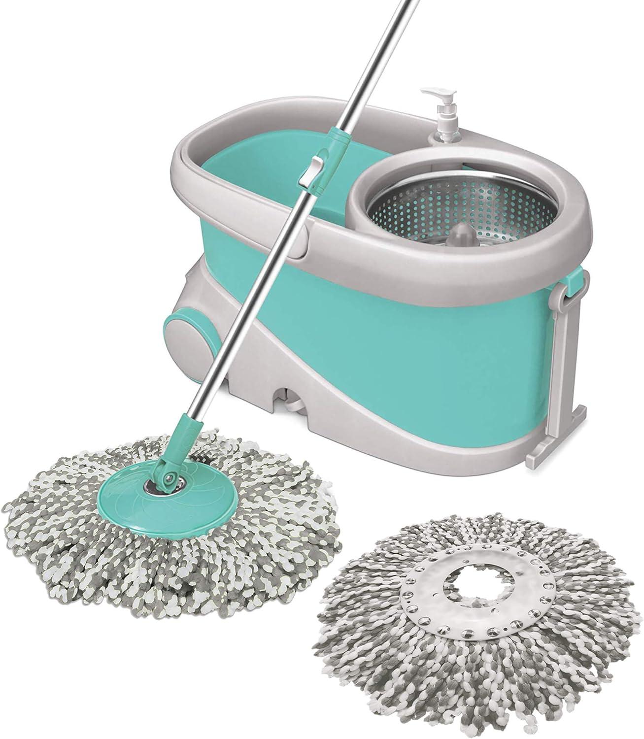 Spotzero Mop and Bucket with Wringer Set for Home, 360º Spin Mop and Bucket System with Microﬁber Technology, Height Adjustable Handle,
