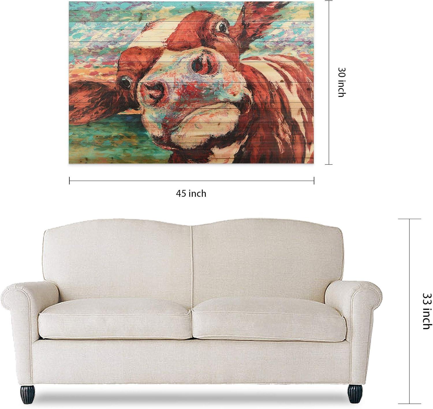 Empire Art Direct "Curious Cow" Arte de Legno Digital Print on Solid Wood Wall Art 30 x 45