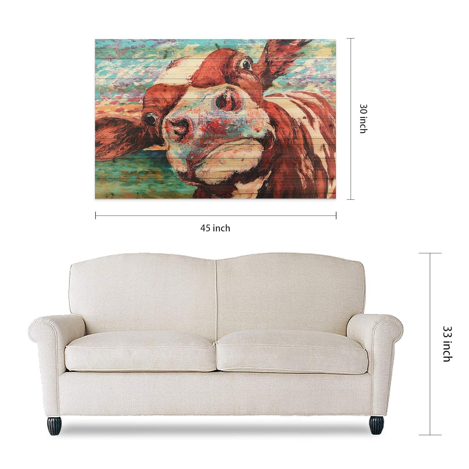 Empire Art Direct "Curious Cow" Arte de Legno Digital Print on Solid Wood Wall Art 30 x 45