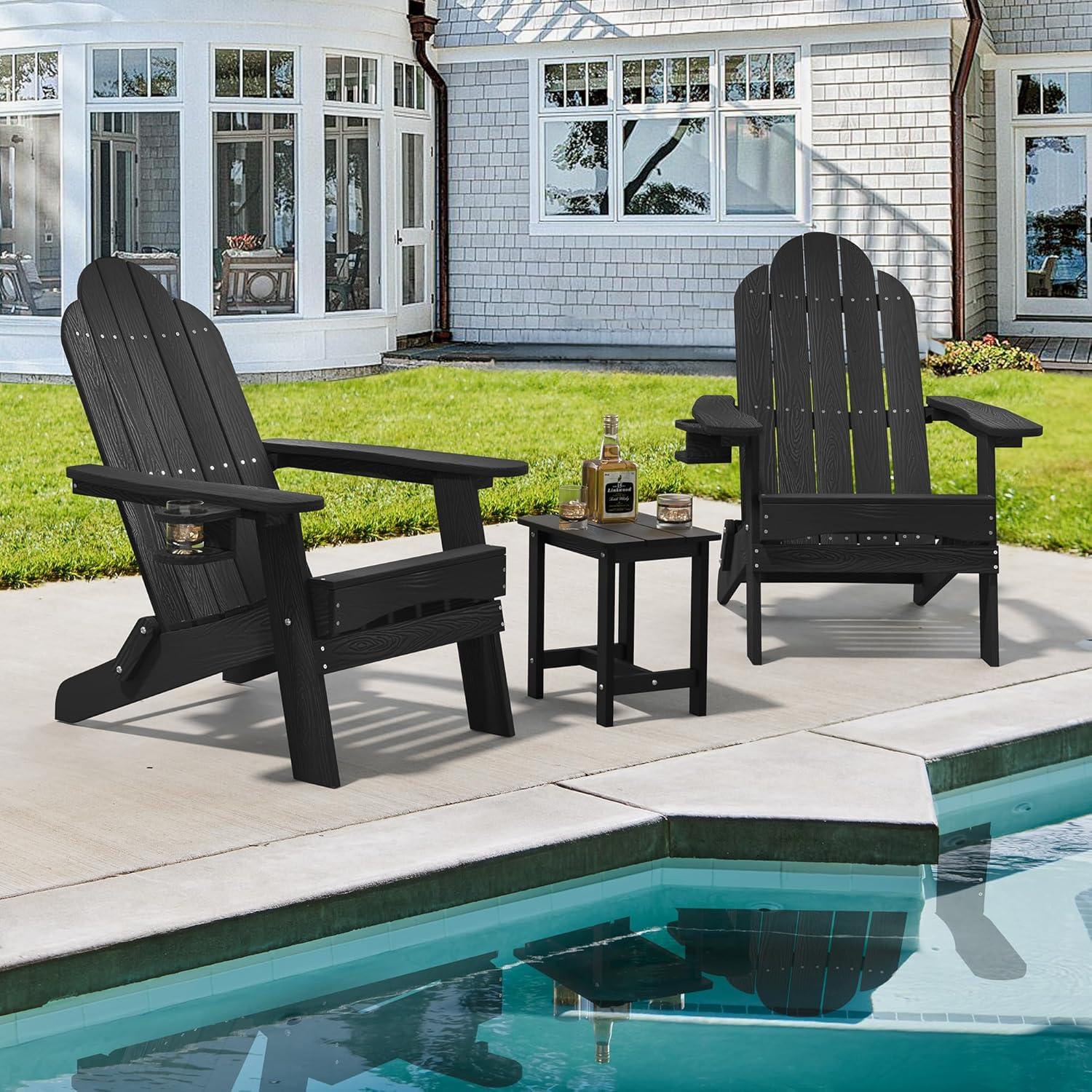 Emerico A Set Of 4 Adirondack Chairs, Foldable Poly Adirondack Chairs, Modern Plastic Adirondack Fire Pit Chairs, Suitable For Terraces, Porches, Decks, Swimming Pools, Gardens, And Backyards