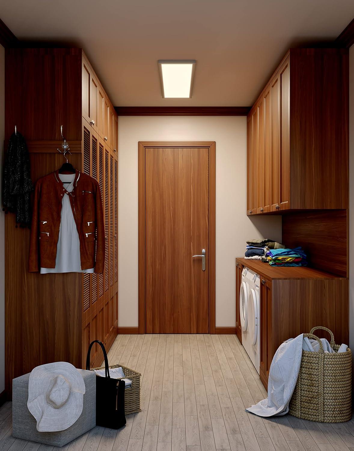 Good Earth Lighting Flat Panel 24-inch Ceiling Fixture - Nickel, Dimmable, 3800 Lumens, 5-White Selectable Color Changing Temperature, Suitable for Damp Locations, 50,000 Hour Rated Lamp Life