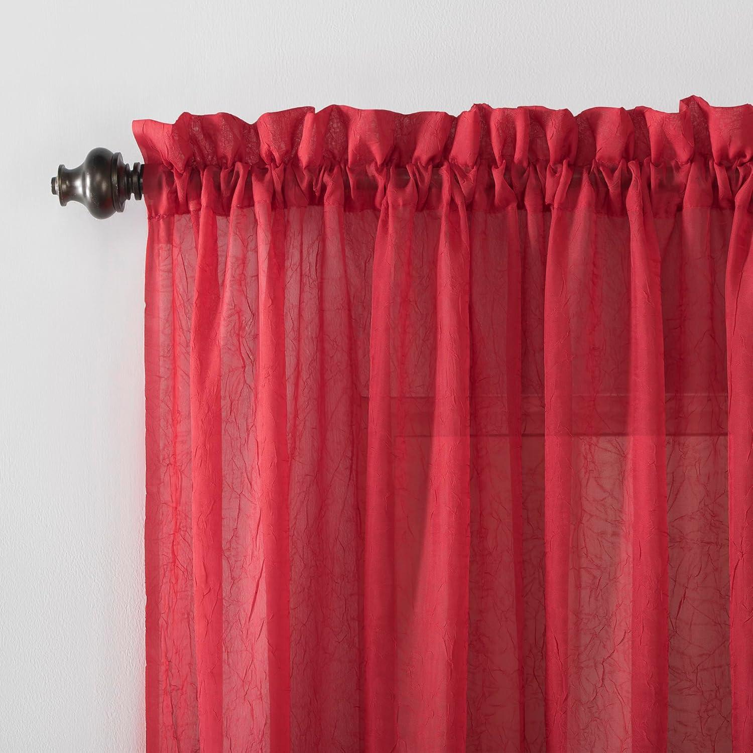 No. 918 Jillian Crushed Voile Sheer Rod Pocket Curtain Panel, 51" x 108", Red
