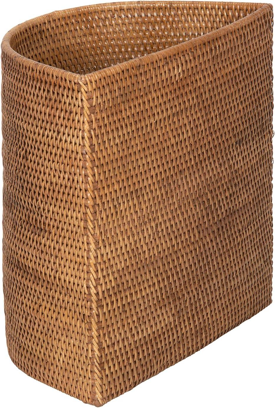 CodYinFI 1030082, Brown Handwoven Half-Moon Rattan Waste Basket