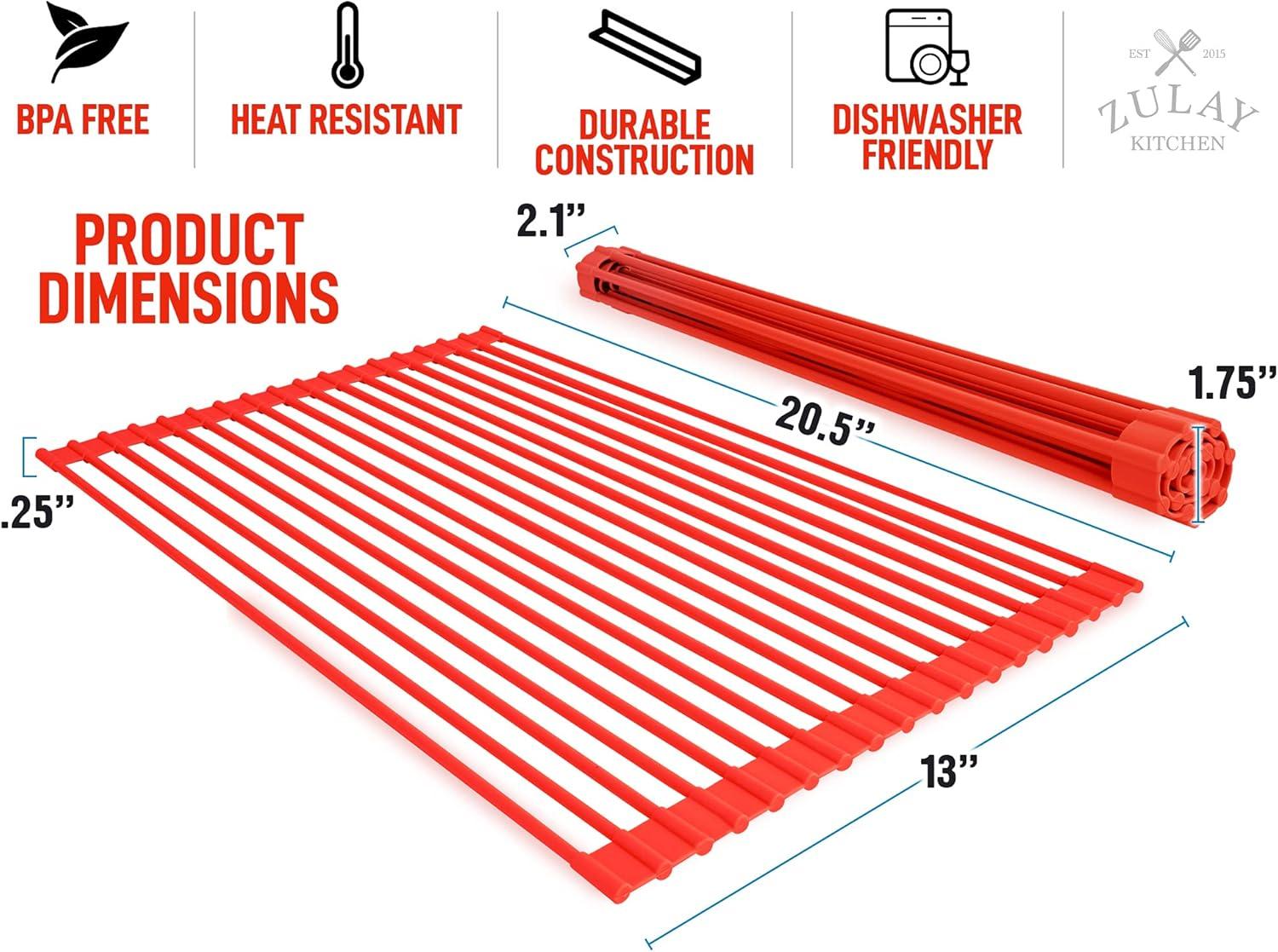 Zulay Kitchen Zulay Kitchen Large Roll Up Dish Drying Rack - Heavy Duty Silicone Wrapped Steel Rods Over Sink Dish Drying Rack