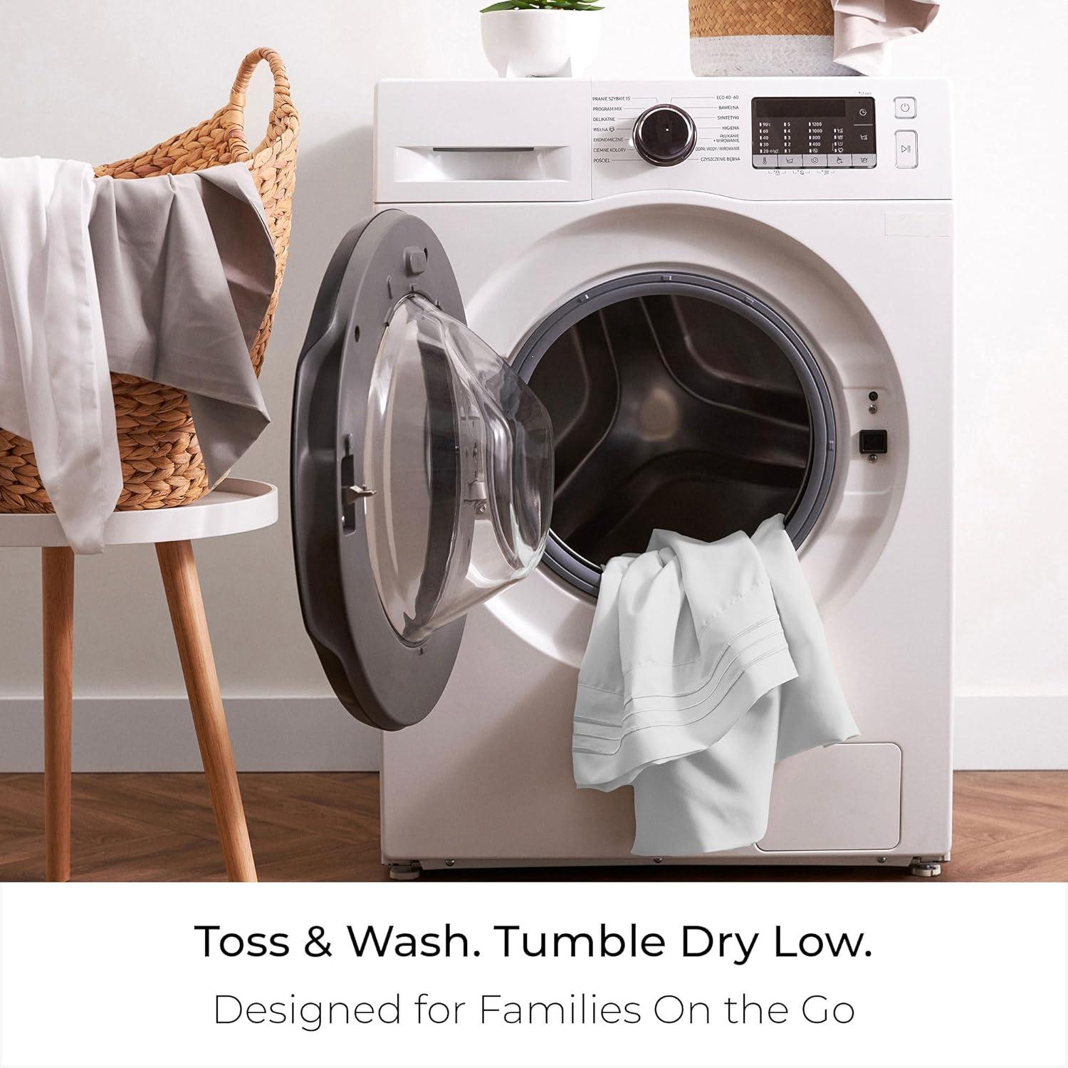 Mellanni Iconic Collection Pleated Microfiber Bed Skirt 15" Drop, Queen, White