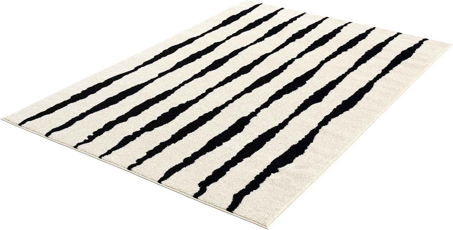 Abani Nordic Collection Thin Vertical Lines 4' x 6' Cream Black Scandinavian Area Rug