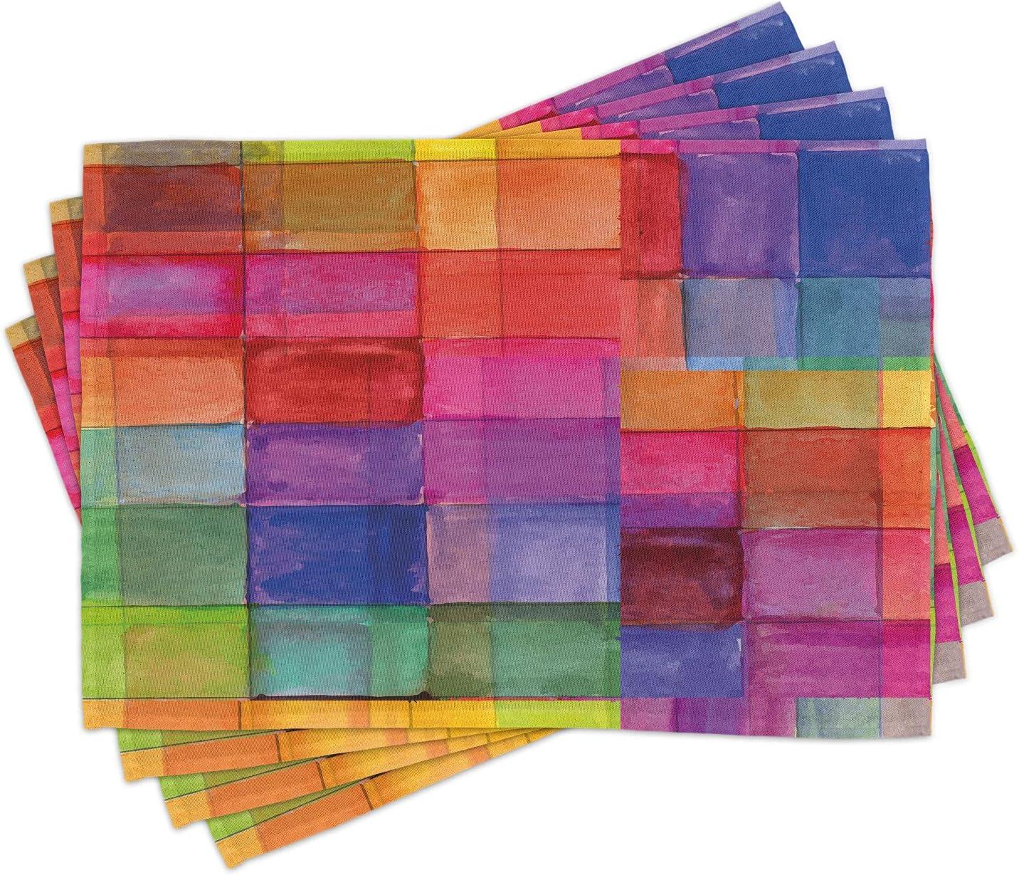 Rainbow Multicolor Geometric Fabric Placemats Set of 4