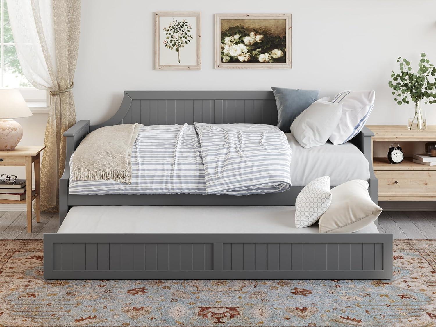 Cambridge Gray Twin Wood Daybed with Trundle and Storage