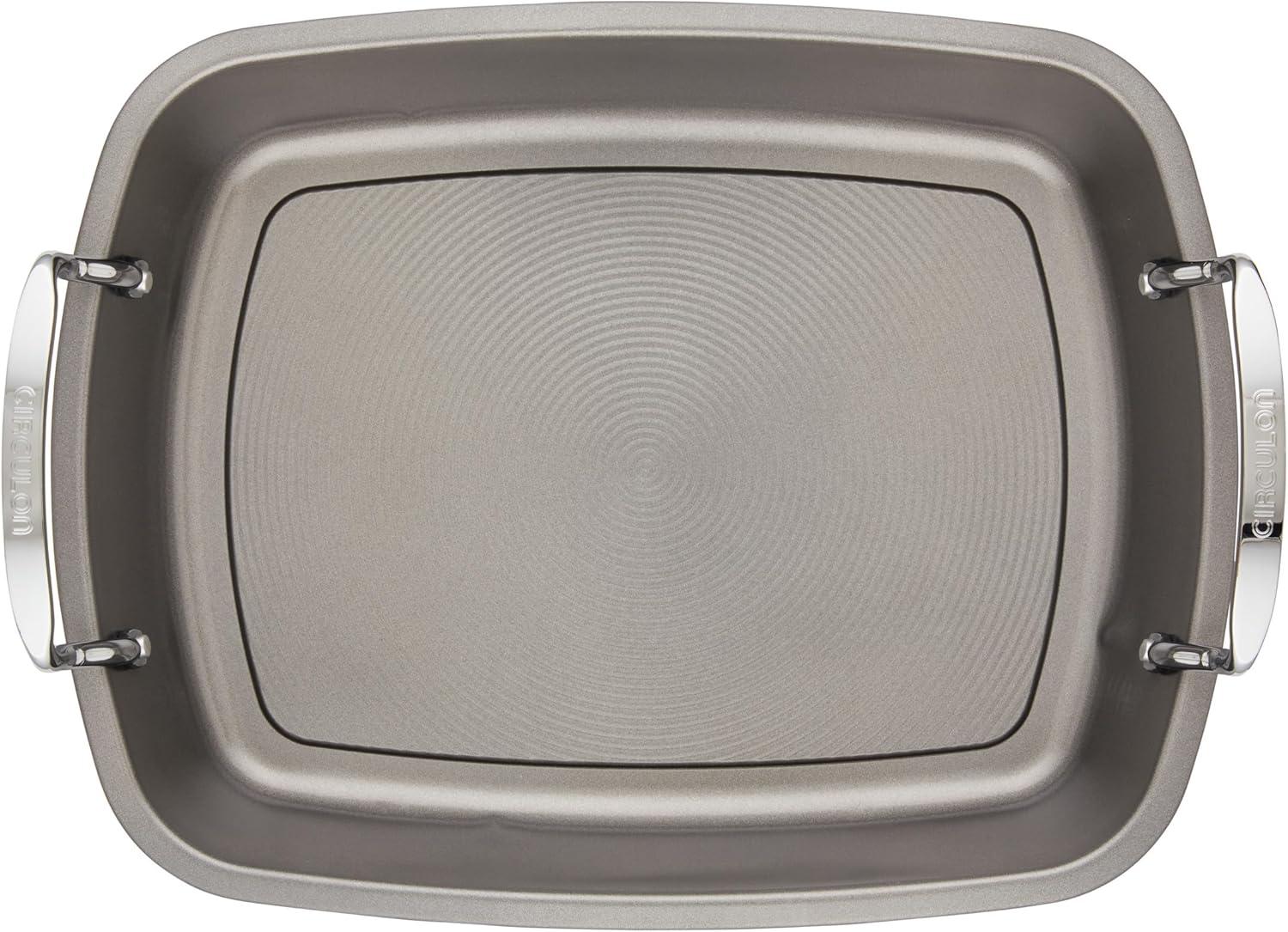 Circulon Bakeware Nonstick Roasting Pan / Roaster with Rack, 17-Inch x 13-Inch, Gray