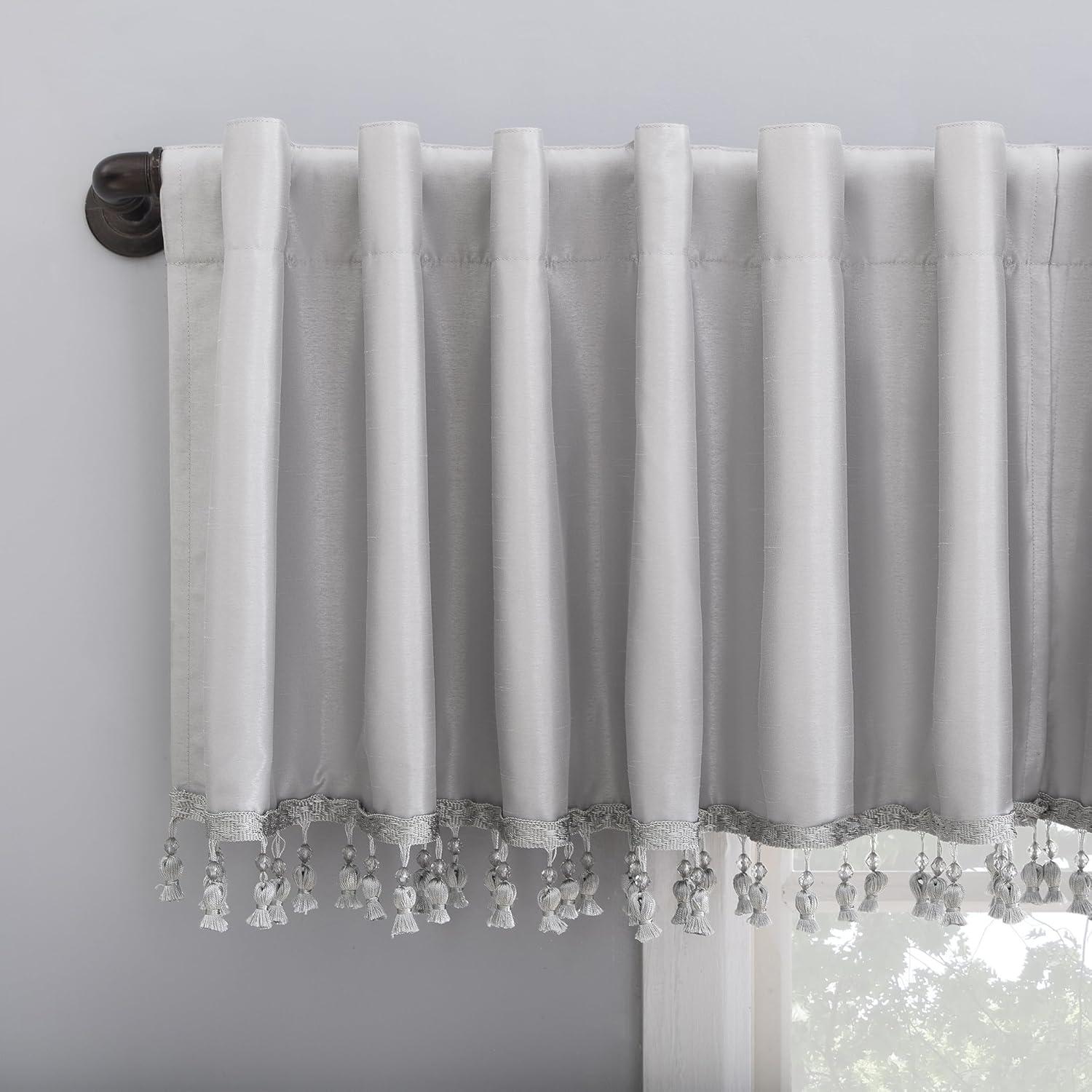 Sun Zero Sun Zero Evelina Faux Dupioni Silk Thermal Extreme 100% Blackout Back Tab Window Valance