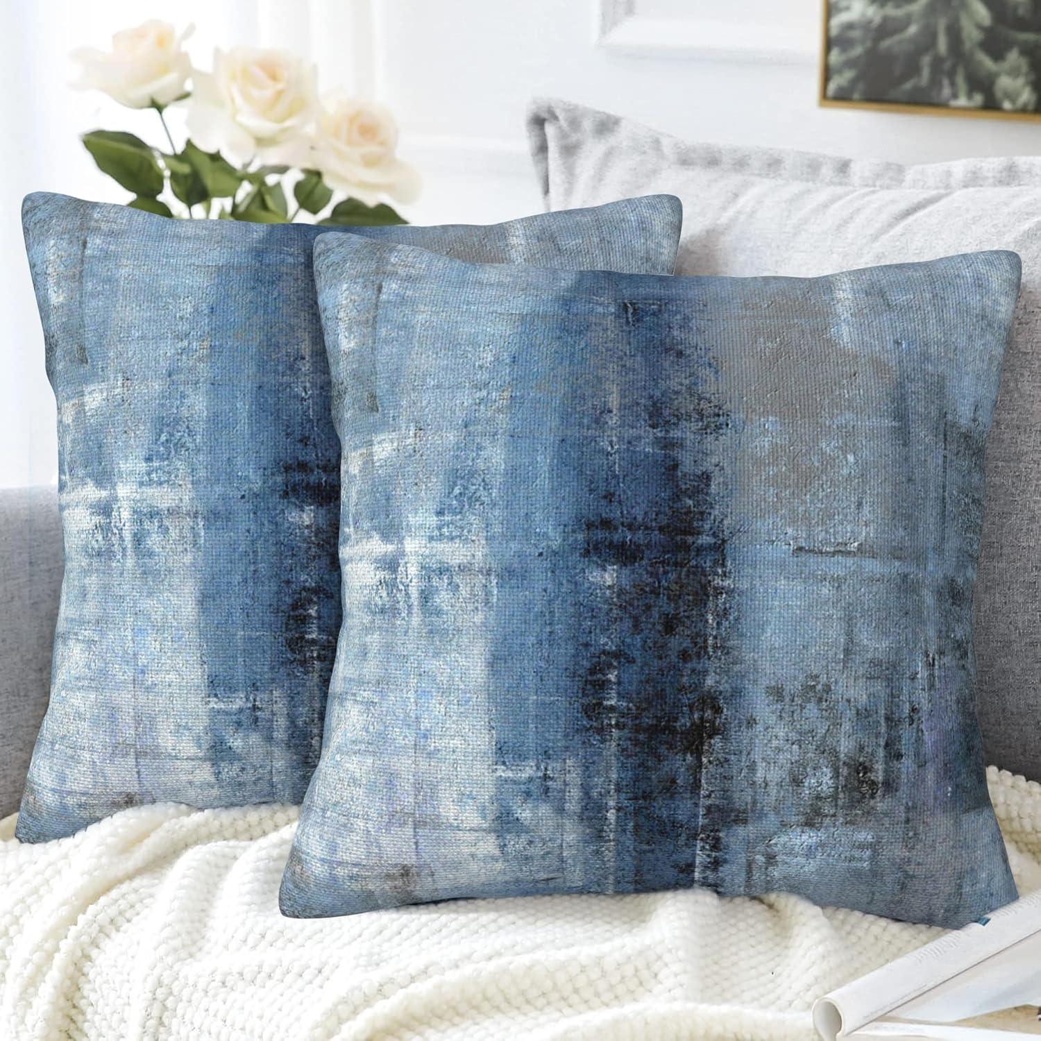 Blue and Gray Abstract Art Polyester Euro Pillowcase Set