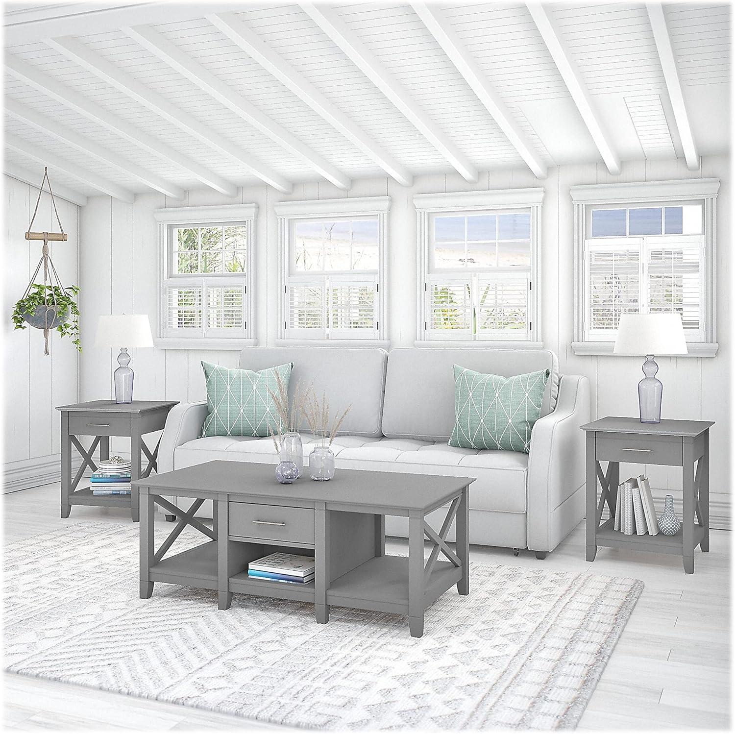 Key West Coffee Table with Set of 2 End Tables in Linen White - Engineered Wood