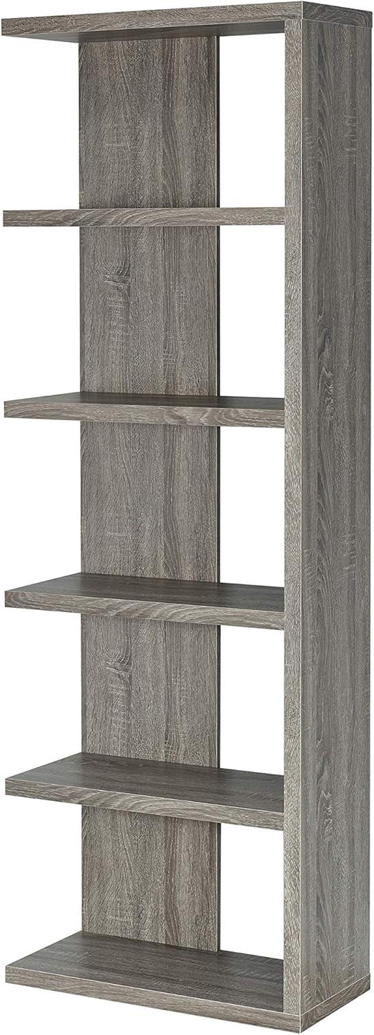 70.75" Rustic 5 Shelf Bookcase Weathered Gray - Coaster: Laminated Melamine, Fixed Shelves, Open Back