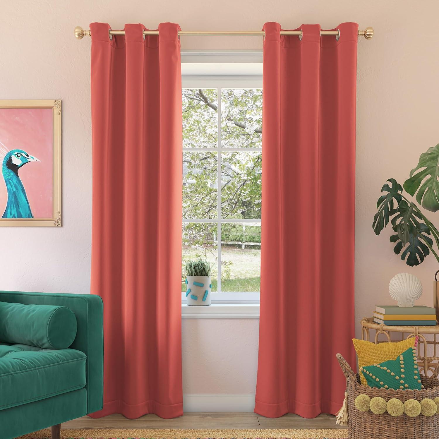 40"x95" Sun Zero Blackout Riley Kids' Bedroom Grommet Curtain Panel Sunset Coral: Energy Efficient, Noise Reduction