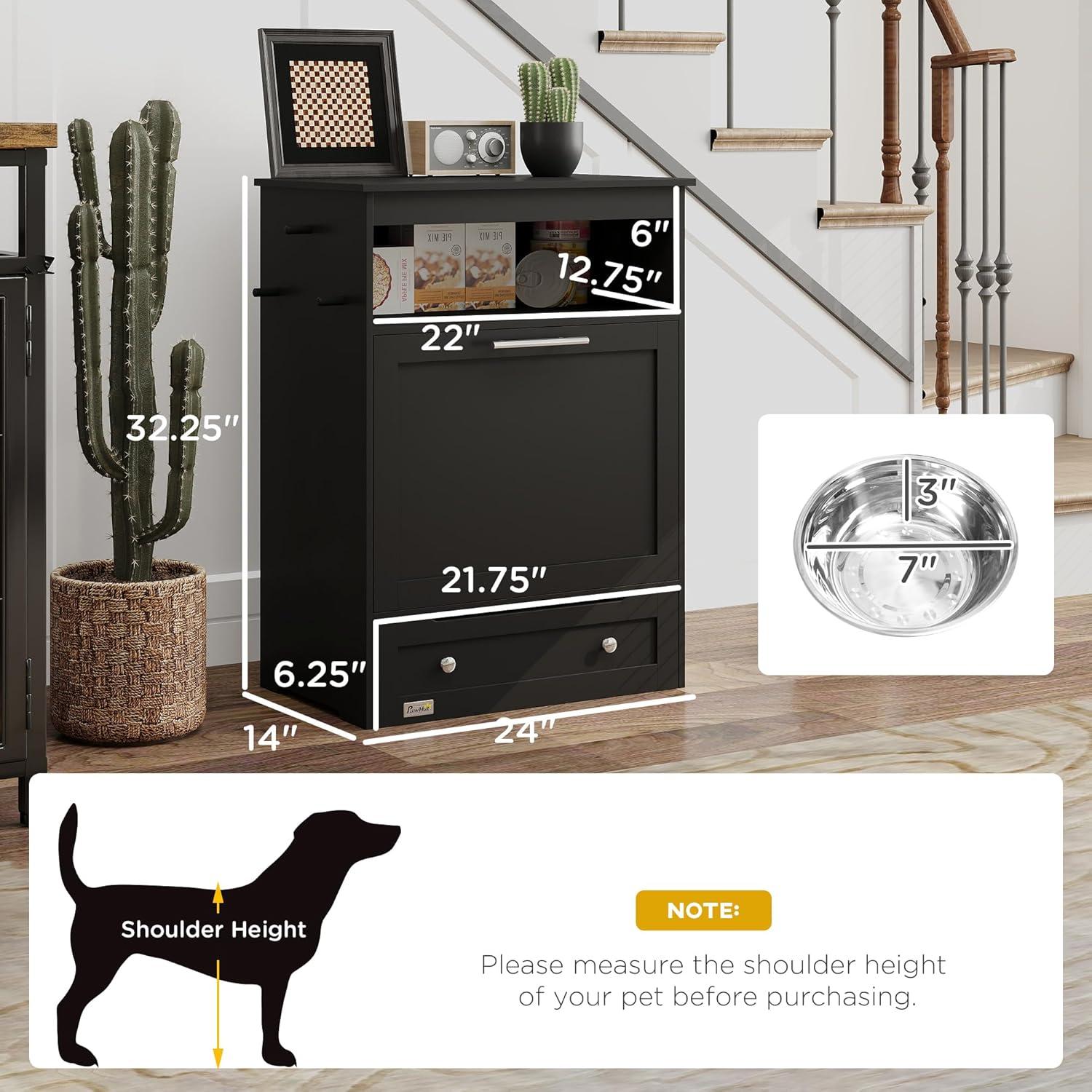 Black Elevated Pet Feeder Station with Storage Cabinet