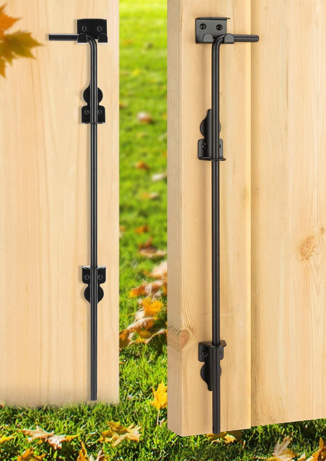 24 Inch Cane Bolt Gate Drop Rod Heavy Duty Gate Hardware, Gate Ground Latch for Wooden Fences, Metal Gates Doors Stopper for Gate Ground, Wrought Iron Gate Latches, Black Finish(2 Pack)