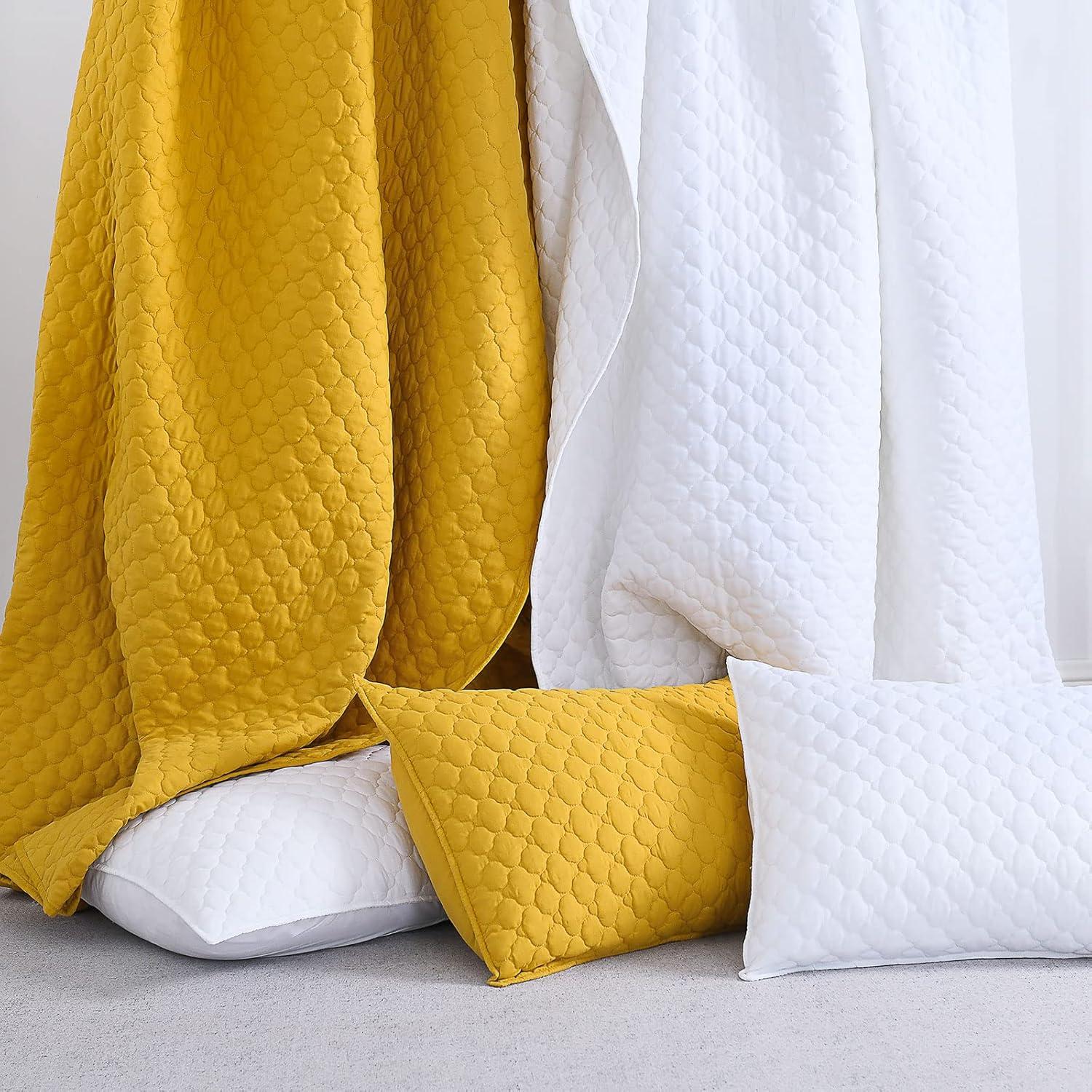 King Size Yellow Microfiber Reversible Quilt Set