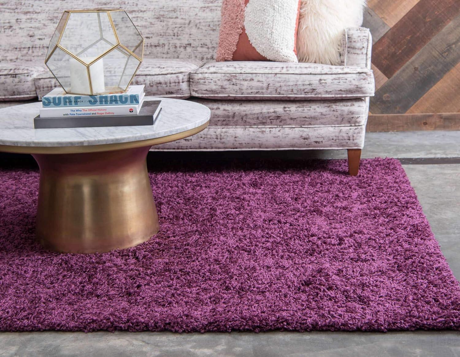 Eggplant Purple Luxe Shag 10'x13' Washable Rectangular Rug