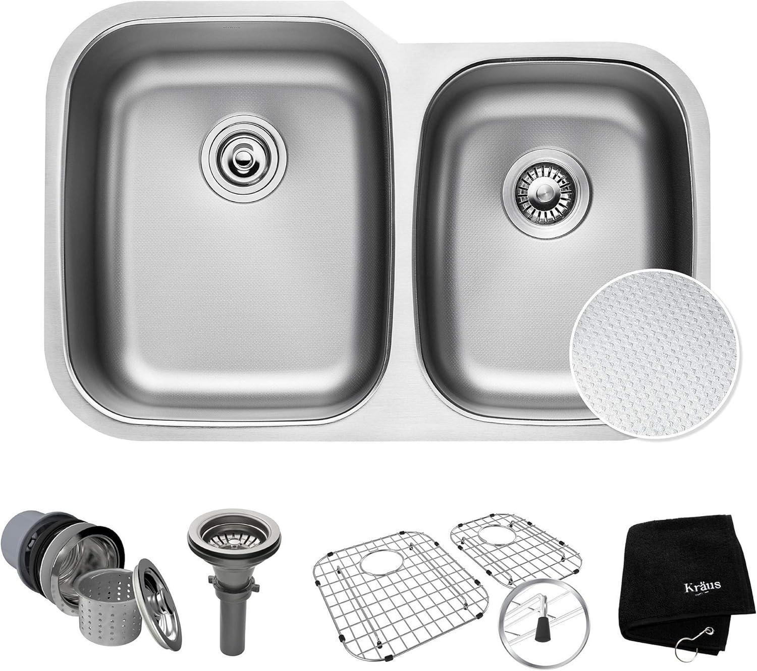 32" Stainless Steel Undermount Double Bowl Kitchen Sink