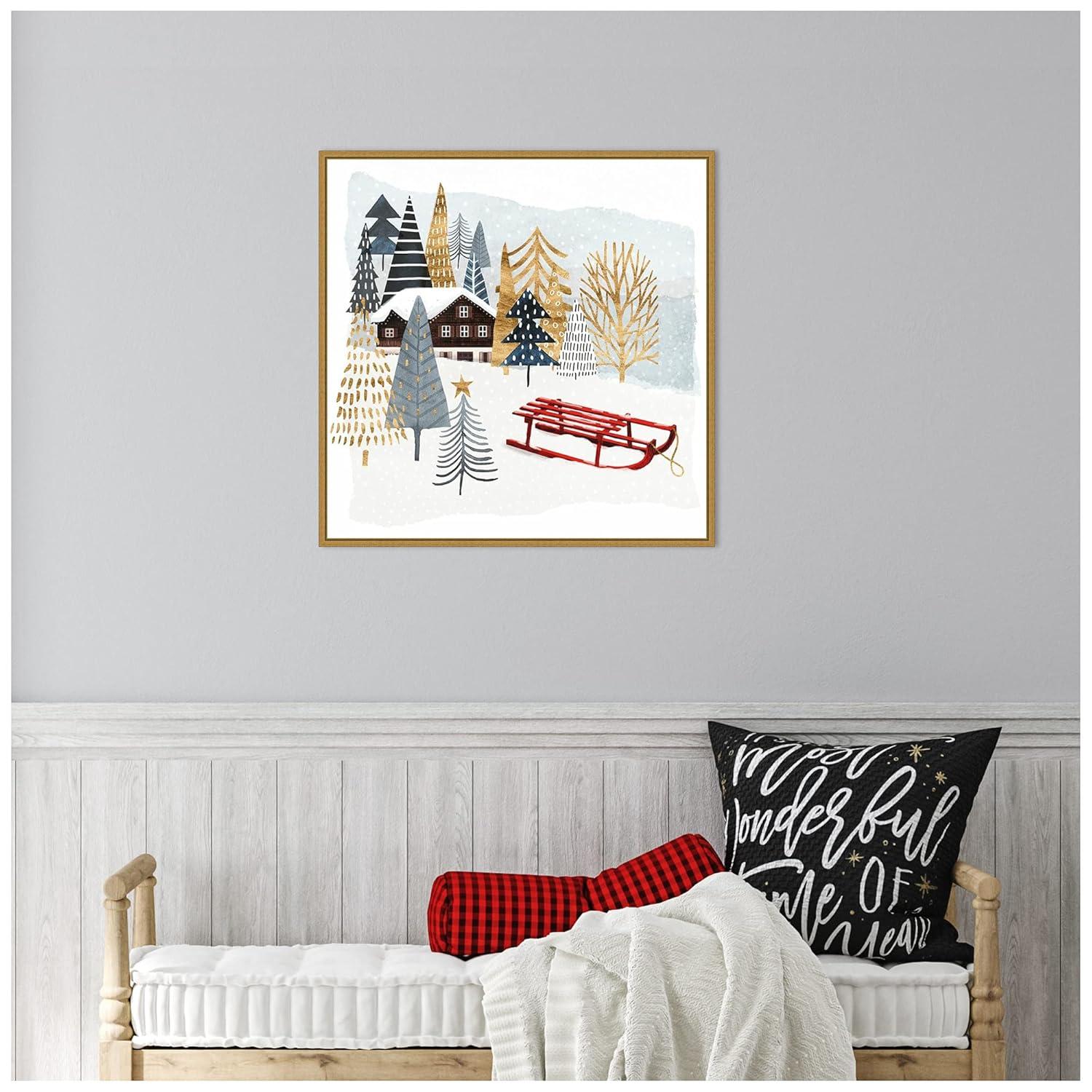 22" x 22" Christmas Chalet II Framed Wall Canvas - Amanti Art: Victoria Borges Seasonal Decor