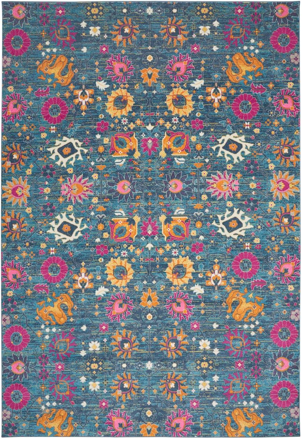 Denim Floral Synthetic 9' x 12' Hand-knotted Area Rug