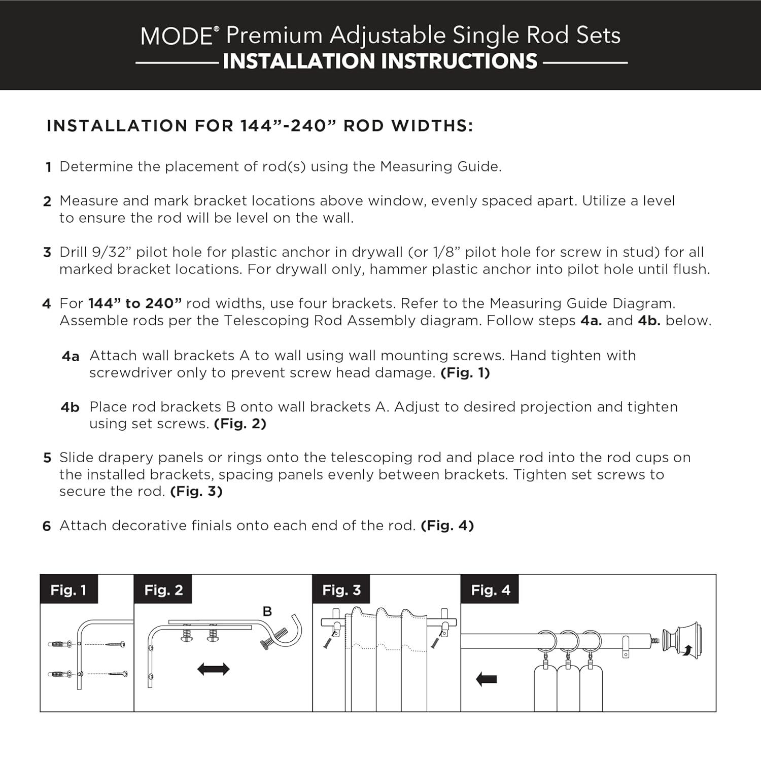 Mode Premium Collection 1 1/8 in Diameter Curtain Rod, Cylinder Finials and Steel Wall Mounted Adjustable Rod